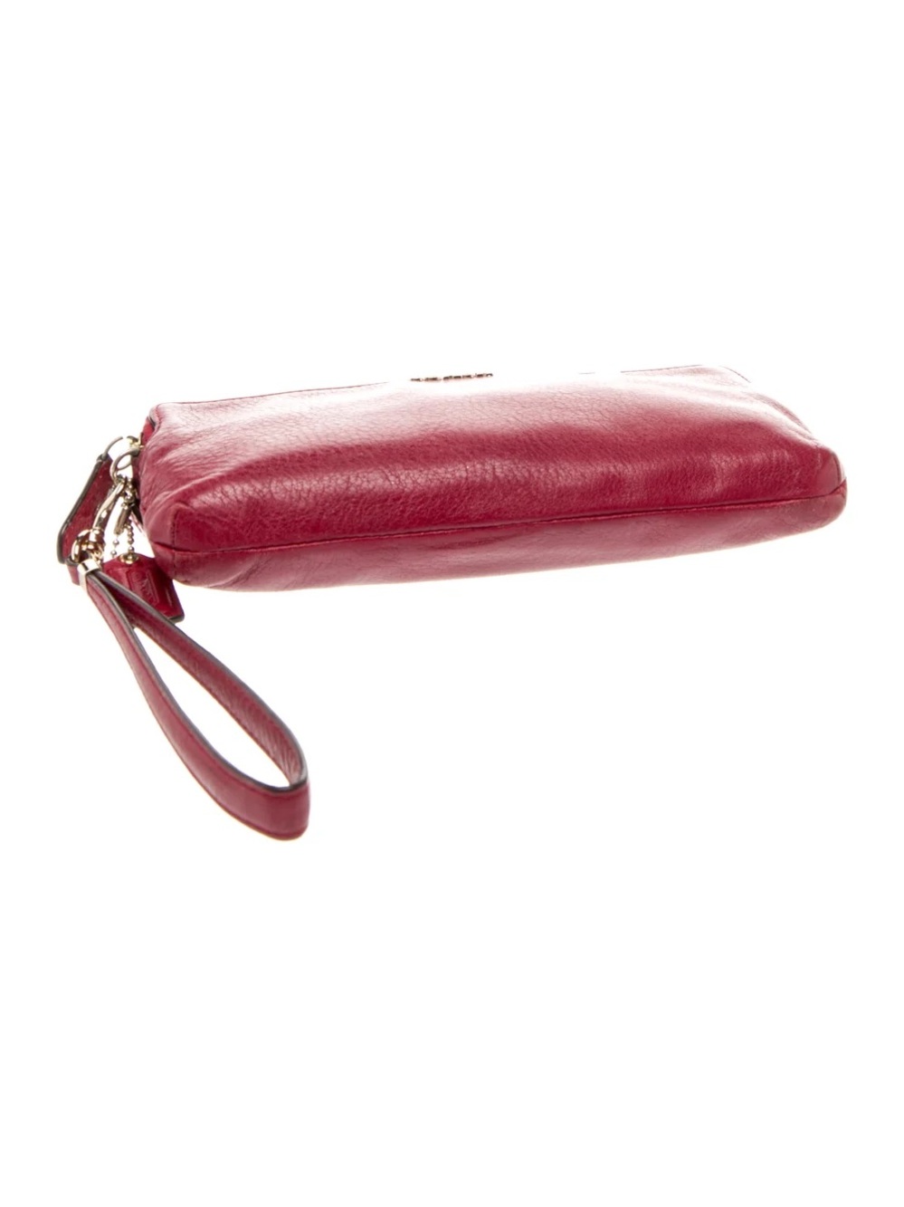 COACH $249 Cherry Red Pebbled Leather Wristlet Clutch goldtone - Picture 9 of 13